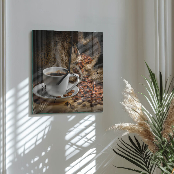 Vierkante glazen wandklok Koffie