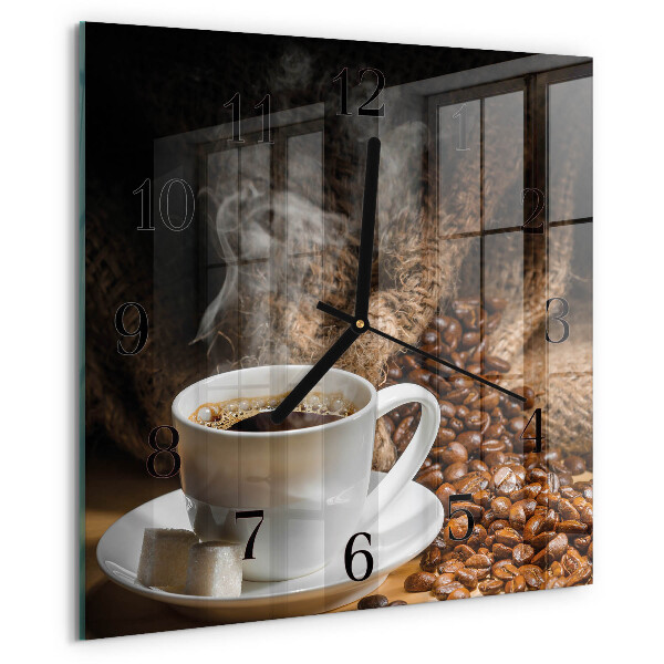 Vierkante glazen wandklok Koffie
