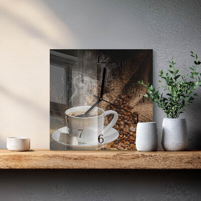 Vierkante glazen wandklok Koffie