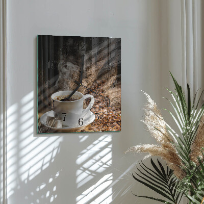 Vierkante glazen wandklok Koffie
