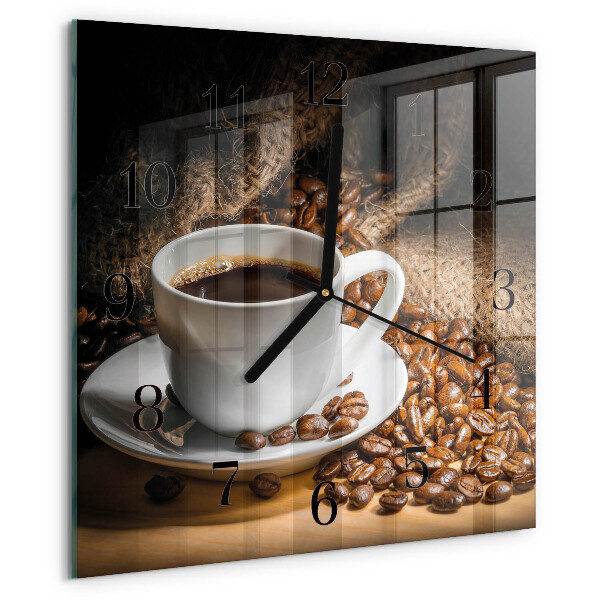 Vierkante glazen wandklok Koffie