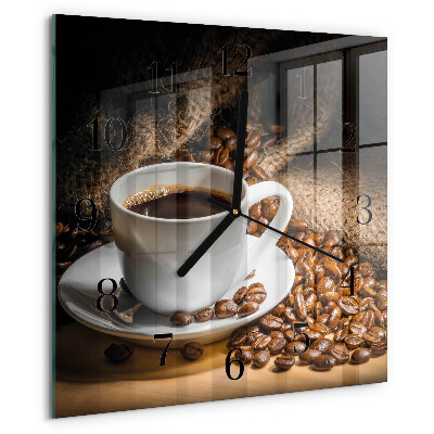 Vierkante glazen wandklok Koffie