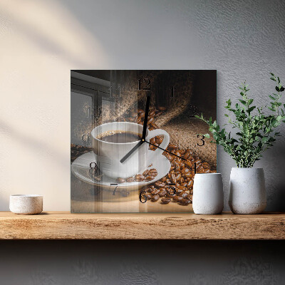 Vierkante glazen wandklok Koffie