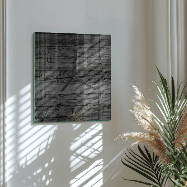 Vierkante glazen wandklok Hout