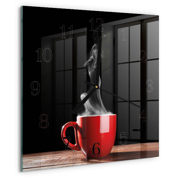 Vierkante glazen wandklok Kopje koffie