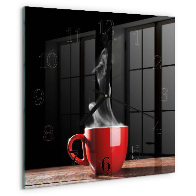 Vierkante glazen wandklok Kopje koffie