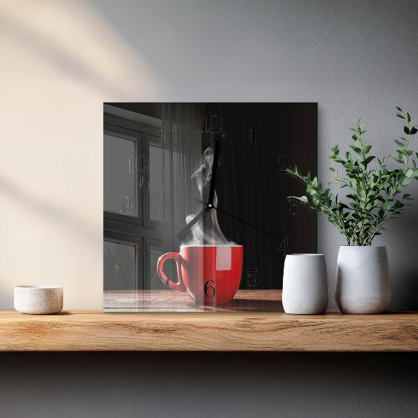 Vierkante glazen wandklok Kopje koffie