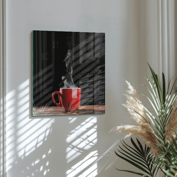 Vierkante glazen wandklok Kopje koffie