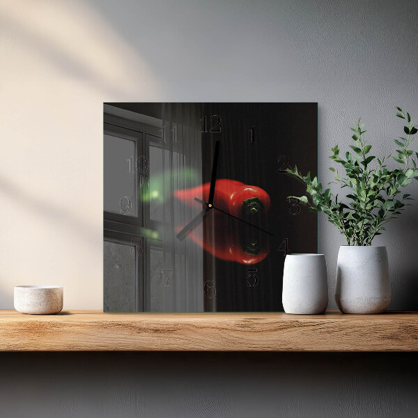 Vierkante glazen wandklok Peper