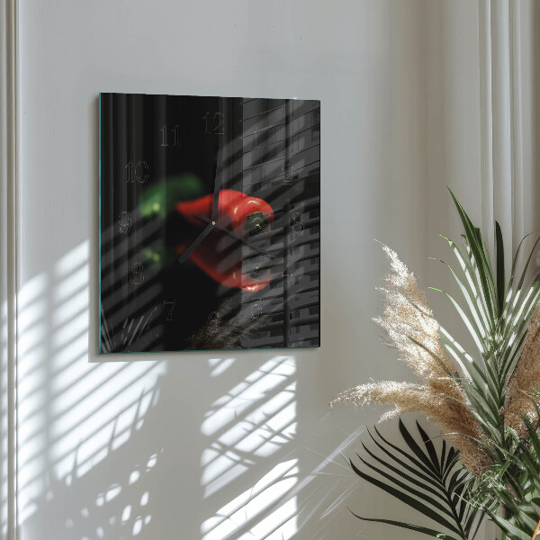 Vierkante glazen wandklok Peper