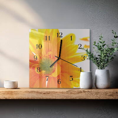 Vierkante glazen wandklok Bloem