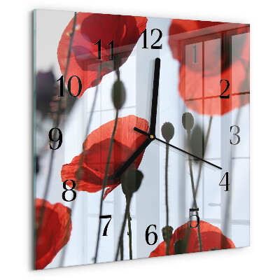 Vierkante glazen wandklok Papaver