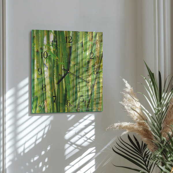 Vierkante glazen wandklok Bamboeplant