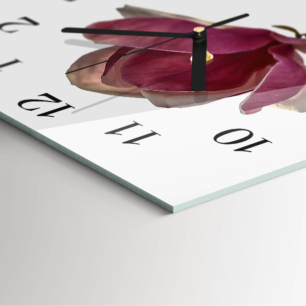 Vierkante glazen wandklok Magnolia bloem