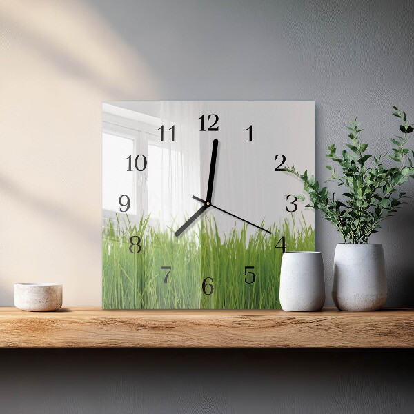 Vierkante glazen wandklok Bloemkunst