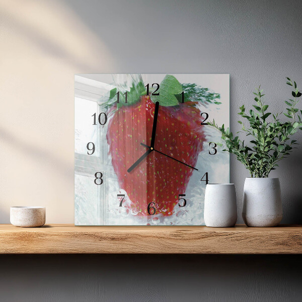 Vierkante glazen wandklok Aardbei