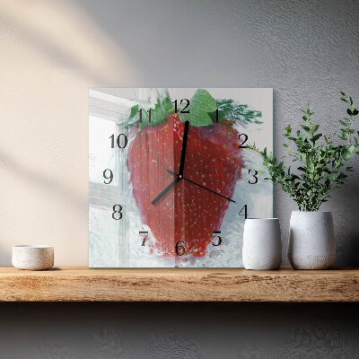 Vierkante glazen wandklok Aardbei