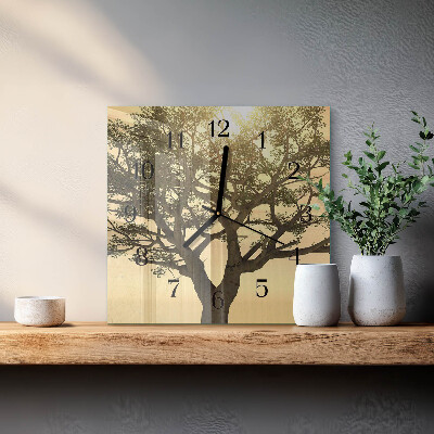 Vierkante glazen wandklok Boom