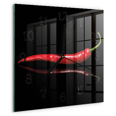 Vierkante glazen wandklok Chilipeper