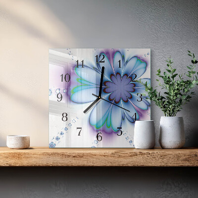 Vierkante glazen wandklok Bloem