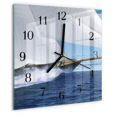 Vierkante glazen wandklok Zeilboot
