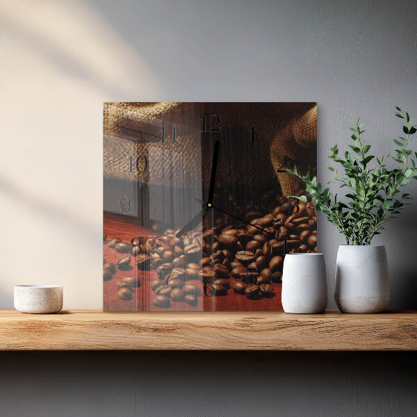 Vierkante glazen wandklok Koffiebonen
