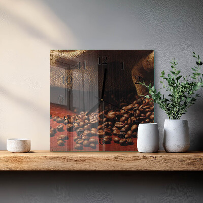 Vierkante glazen wandklok Koffiebonen