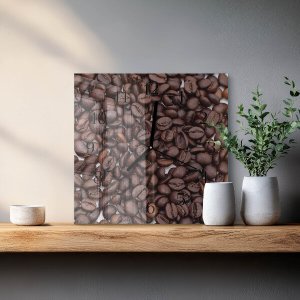 Vierkante glazen wandklok Koffiebonen