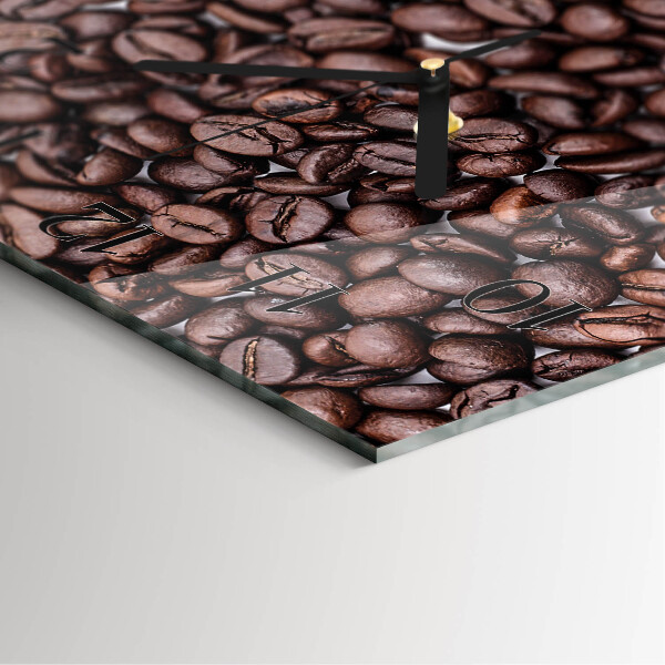 Vierkante glazen wandklok Koffiebonen
