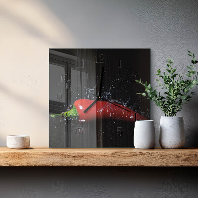 Vierkante glazen wandklok Chilipepers
