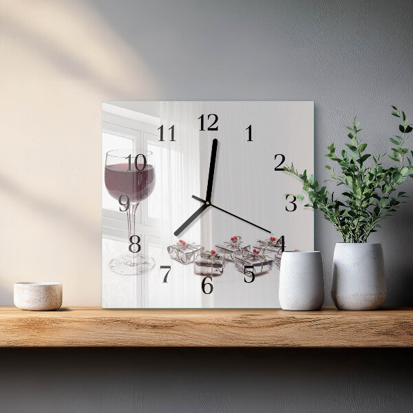 Vierkante glazen wandklok Wijnglas