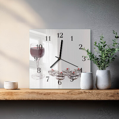 Vierkante glazen wandklok Wijnglas