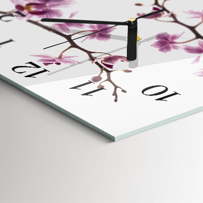 Vierkante glazen wandklok Orchidee