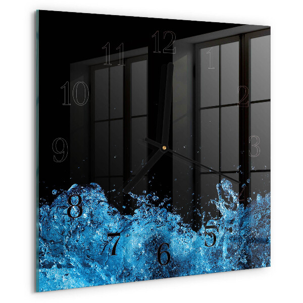Vierkante glazen wandklok Water