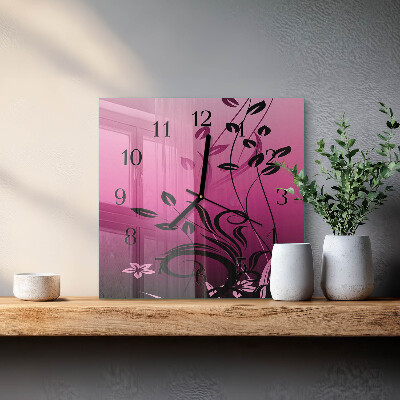 Vierkante glazen wandklok Bloemkunst