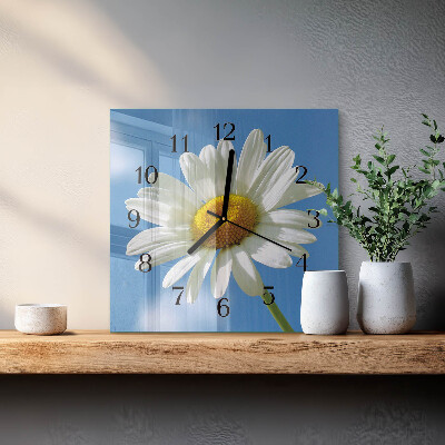 Vierkante glazen wandklok Bloem