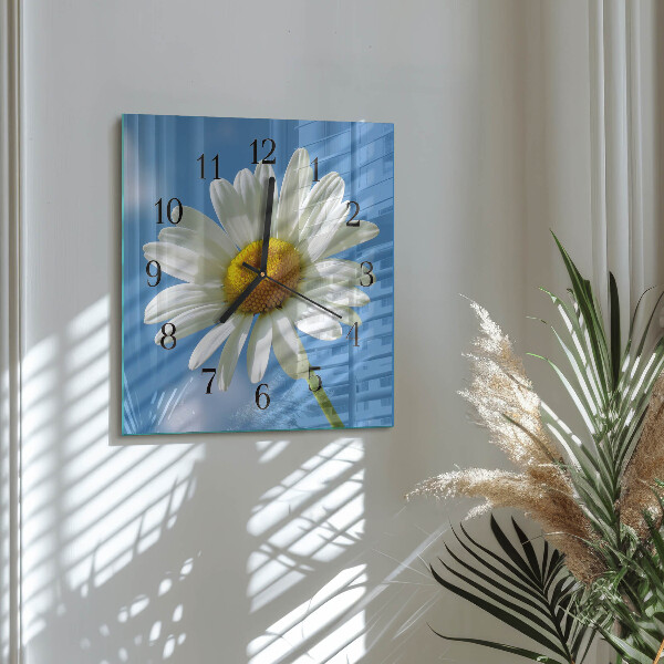 Vierkante glazen wandklok Bloem
