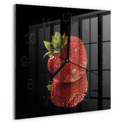 Vierkante glazen wandklok Aardbei