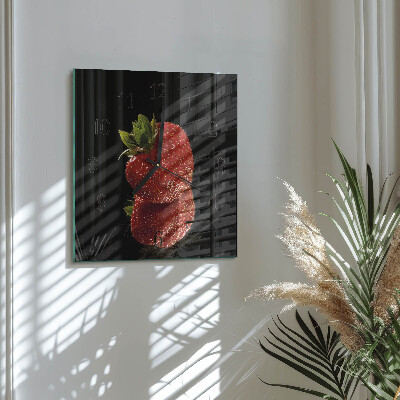 Vierkante glazen wandklok Aardbei