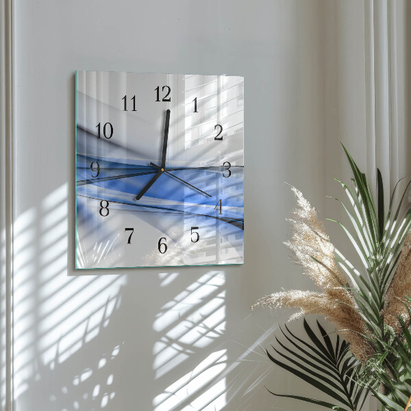 Vierkante glazen wandklok Abstracte lijnen
