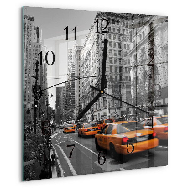 Vierkante glazen wandklok New Yorkse taxi