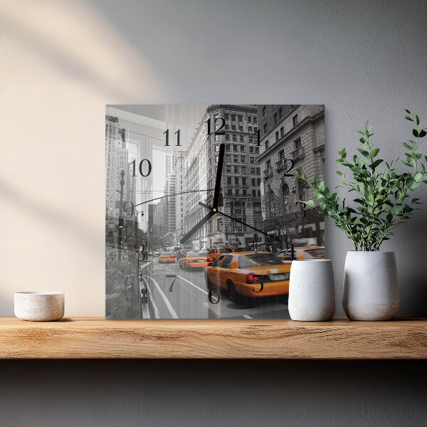 Vierkante glazen wandklok New Yorkse taxi