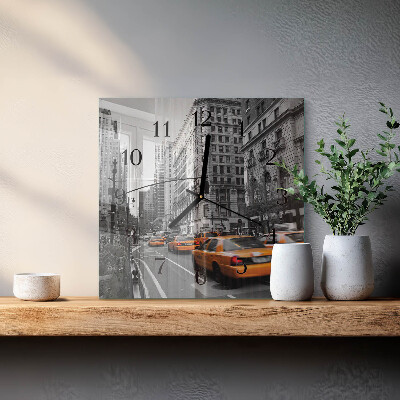Vierkante glazen wandklok New Yorkse taxi