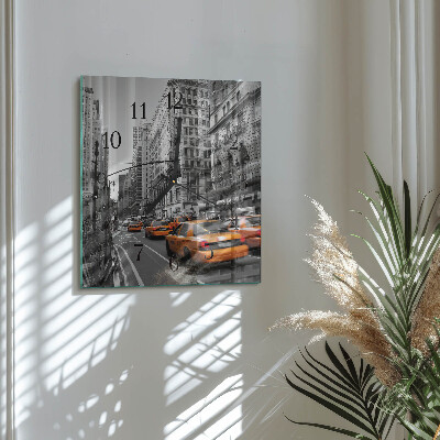 Vierkante glazen wandklok New Yorkse taxi