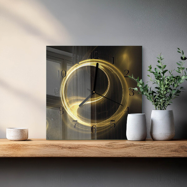Vierkante glazen wandklok Abstractiecirkel