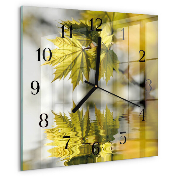 Vierkante glazen wandklok Esdoornblad