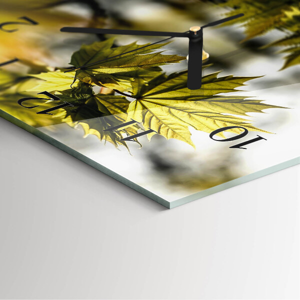 Vierkante glazen wandklok Esdoornblad
