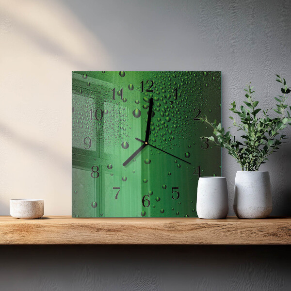 Vierkante glazen wandklok Waterdruppels