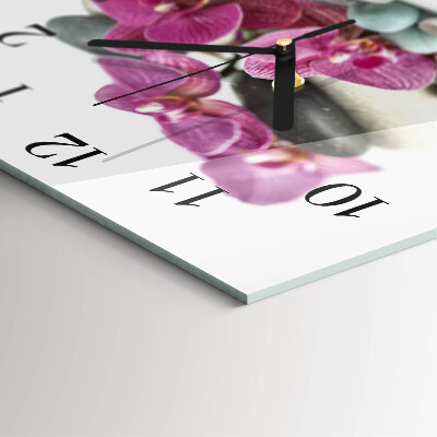 Vierkante glazen wandklok Orchideeën