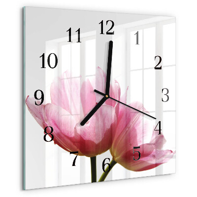 Vierkante glazen wandklok Tulpen